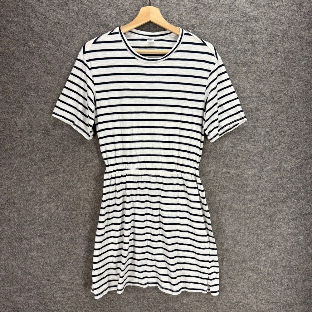 Old Navy Dress Women S Small White Striped Sheath Midi Cotton Short Sleeve